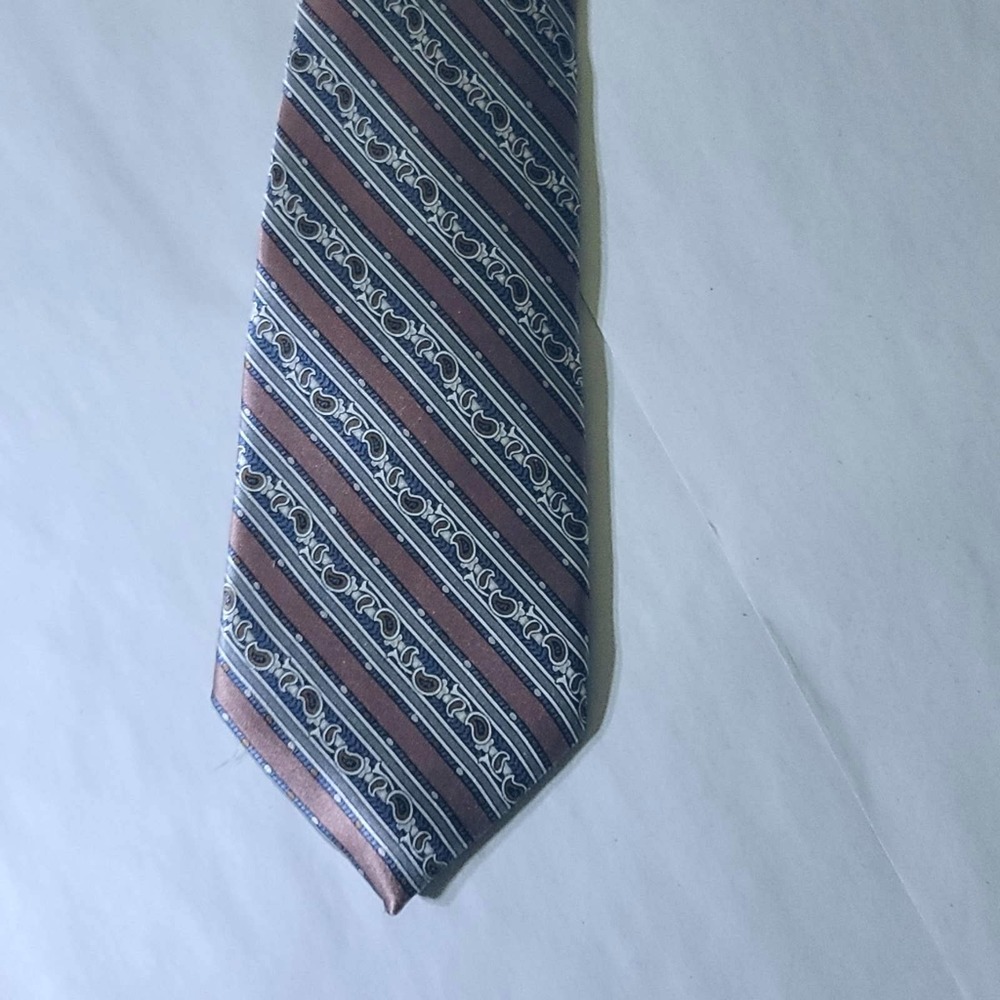Vintage Sulka New York Silk Necktie Brown Blue Paisley Stripe Luxury Tie